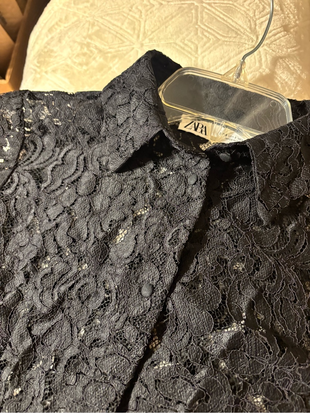 ZARA Black Lace Button-Down Collared Shirt - Picture 11 of 12
